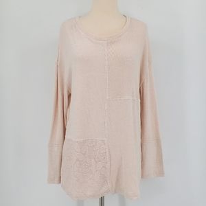 Chelsea & Theodore Blush Pink Long Sleeve Lace Patch Stitch Sweater Large 10-12
